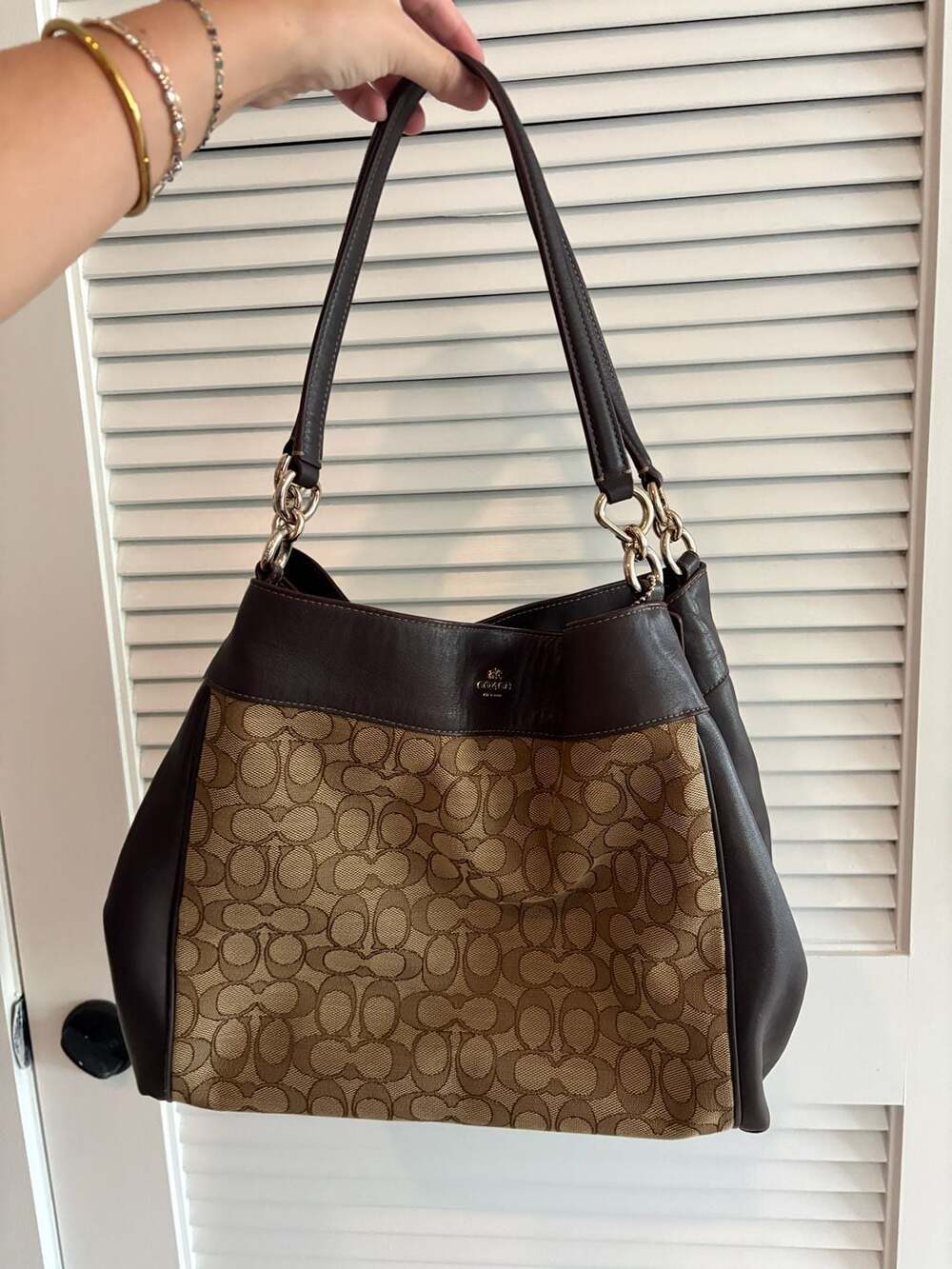 Coach Lexy Brown Signature Jacquard Leather Shoulder Bag